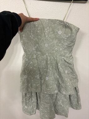 Altar'd State Sage Green Strapless Tiered Floral Dress